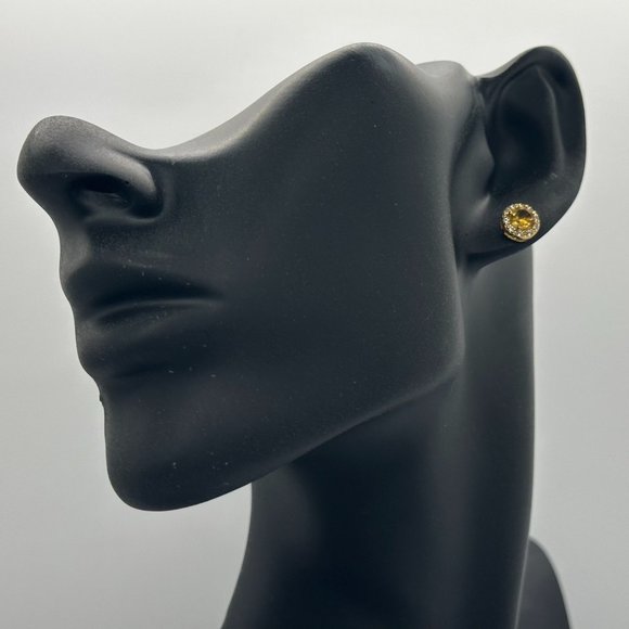 Bright Round 2.00 Carat Golden Citrine Halo Earrings - 14kt Gold Overlay Sterlin - Picture 3 of 6